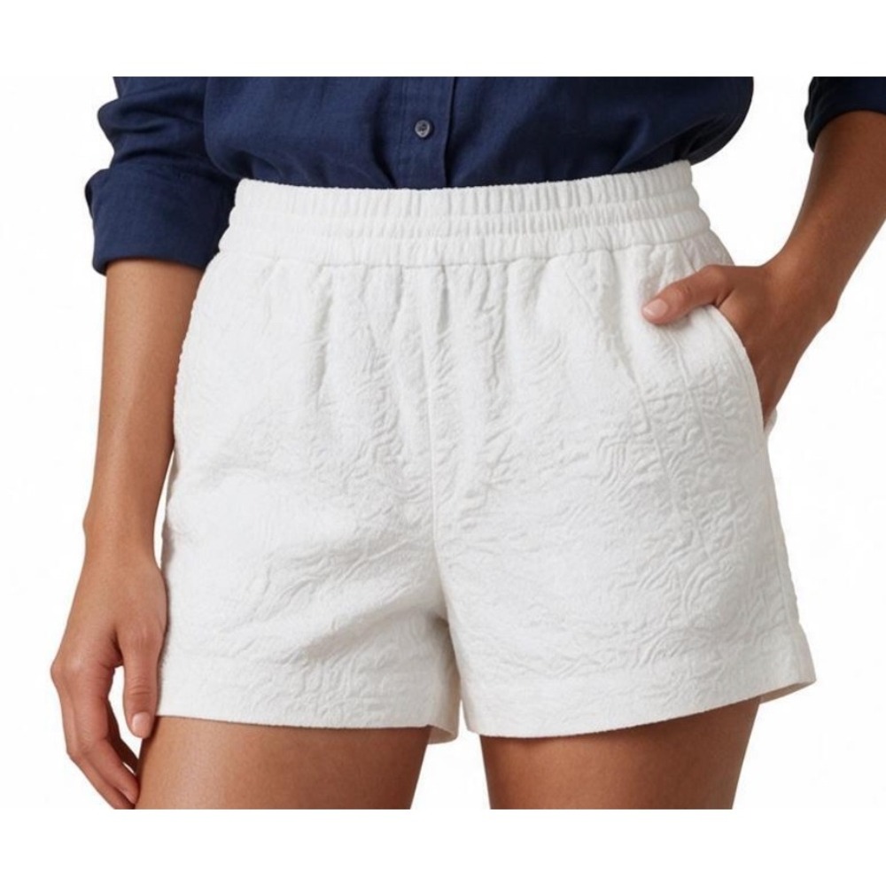 J. CREW White Textured Damask CASUAL SHORTS Elastic Waist w/Pockets Cotton SZ 2